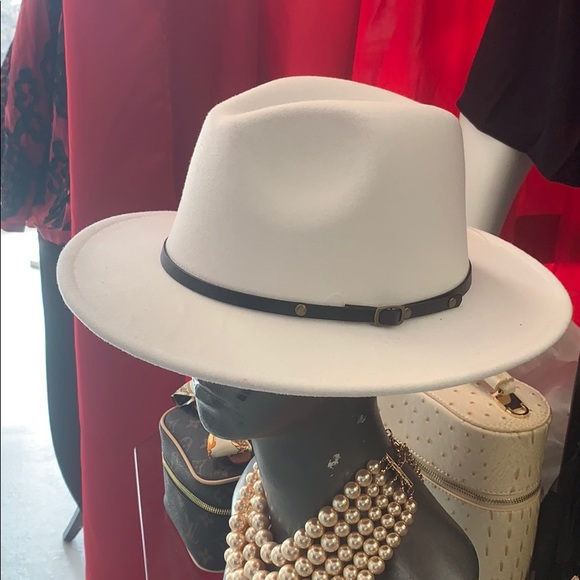 Accessories - White Fedora Hat with Red Bottom Brim